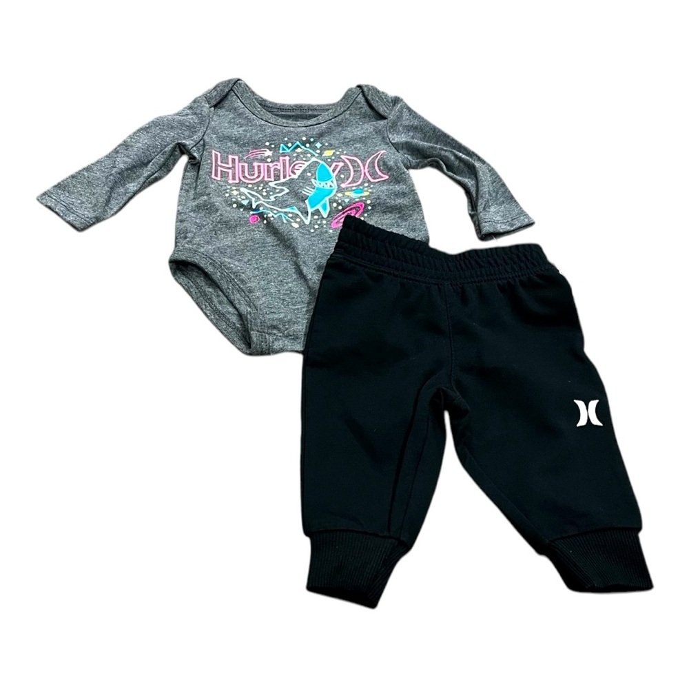 Hurley Baby, Shark Bodysuit And Joggers, Gray Black, NEW